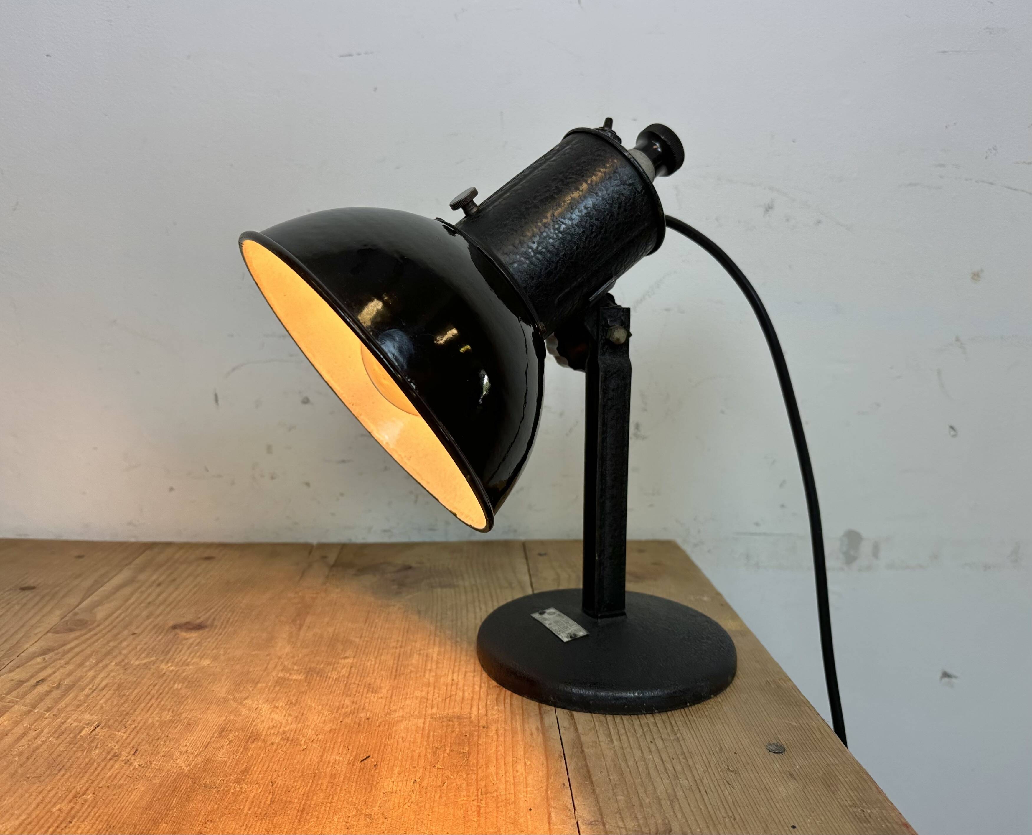 Vintage black enamel table photo lamp, 1950s