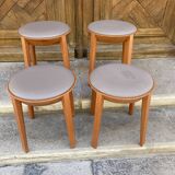 Set of 4 stools in beech and gray Skai 1980