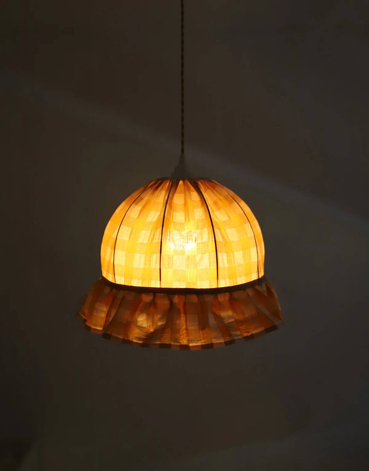 Vintage dome pendant light with ruffles "mustard gingham print"