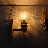 1970s Pair of Two Wall Lamps with Glass Shades, Czechoslovakia