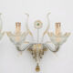 2 Murano glass wall sconces with gold leaves, vintage light fixtures.