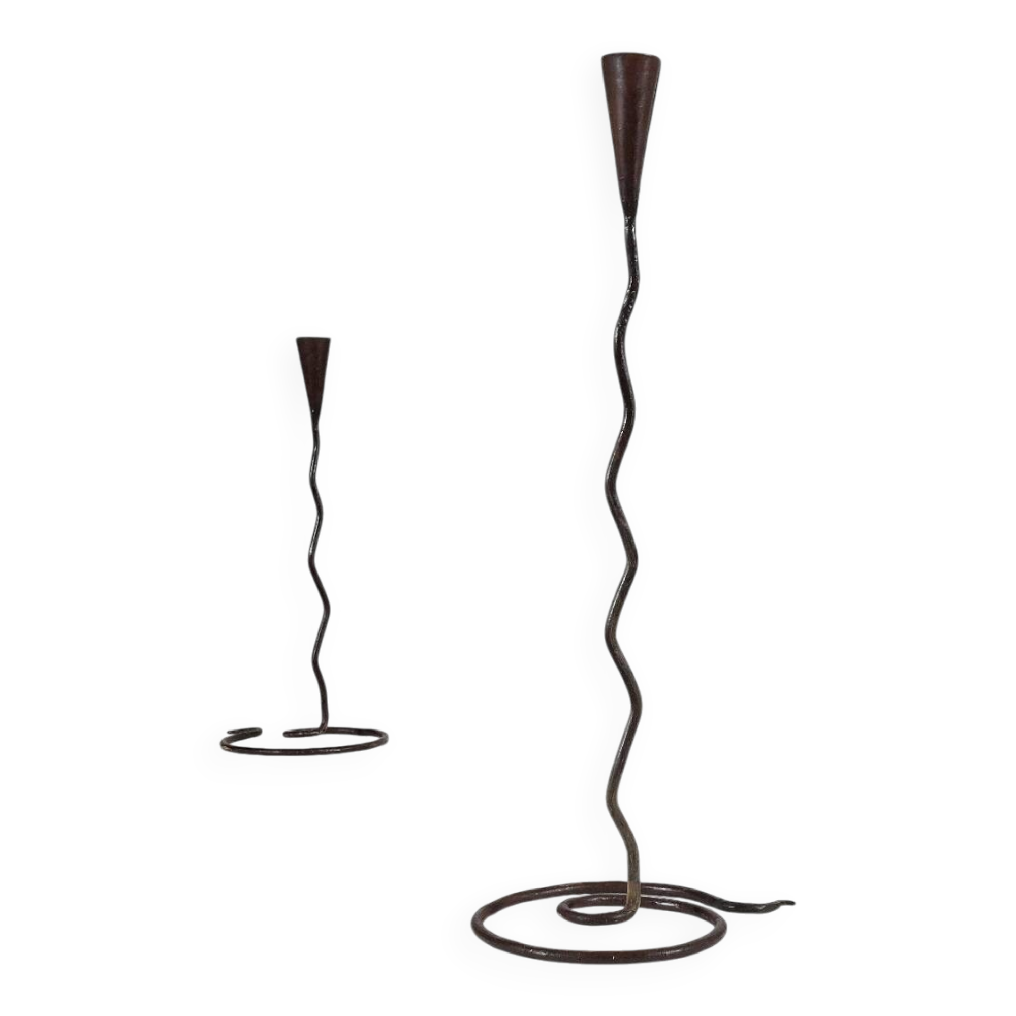 Pair of metal spiral postmodern candlesticks