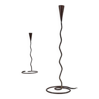 Pair of metal spiral postmodern candlesticks