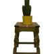 Vintage wooden stool straw seat 70s minimalist design in green