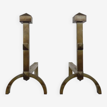 Pair of steel fireplace andirons. Unique piece. The 50's