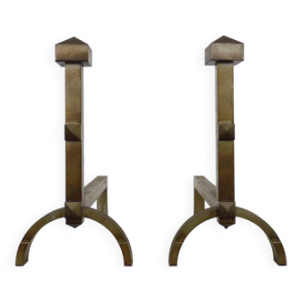 Pair of steel fireplace andirons. Unique piece. The 50's