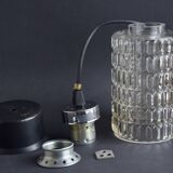 Vintage pendant light in textured molded glass and chrome metal