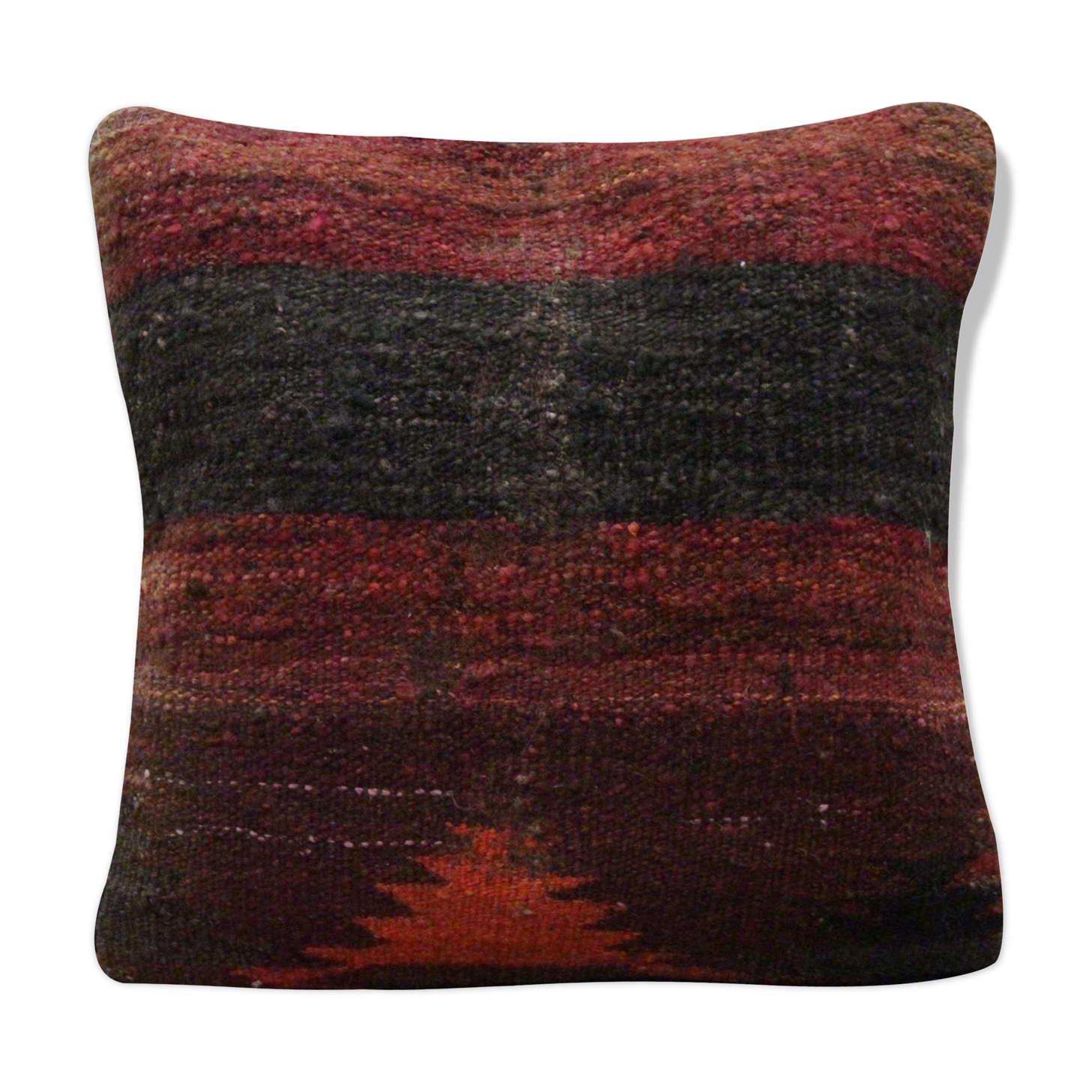 Kilim pillow cover handwoven deep red wool scatter cushion 41x41cm