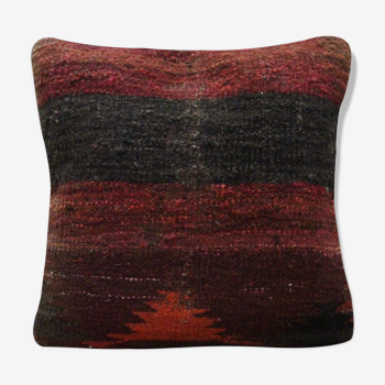Kilim pillow cover handwoven deep red wool scatter cushion 41x41cm