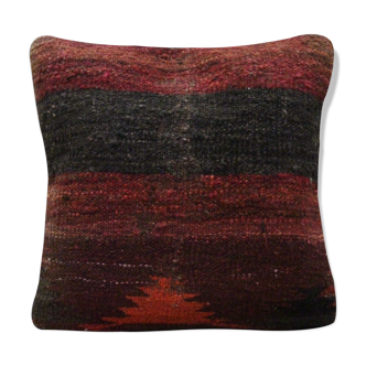 Kilim pillow cover handwoven deep red wool scatter cushion 41x41cm