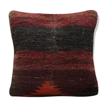 Kilim pillow cover handwoven deep red wool scatter cushion 41x41cm