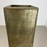 Hollywood Regency Solid 7.5kg Brass Brutalist Floral Umbrella Stand, Italy 1970s