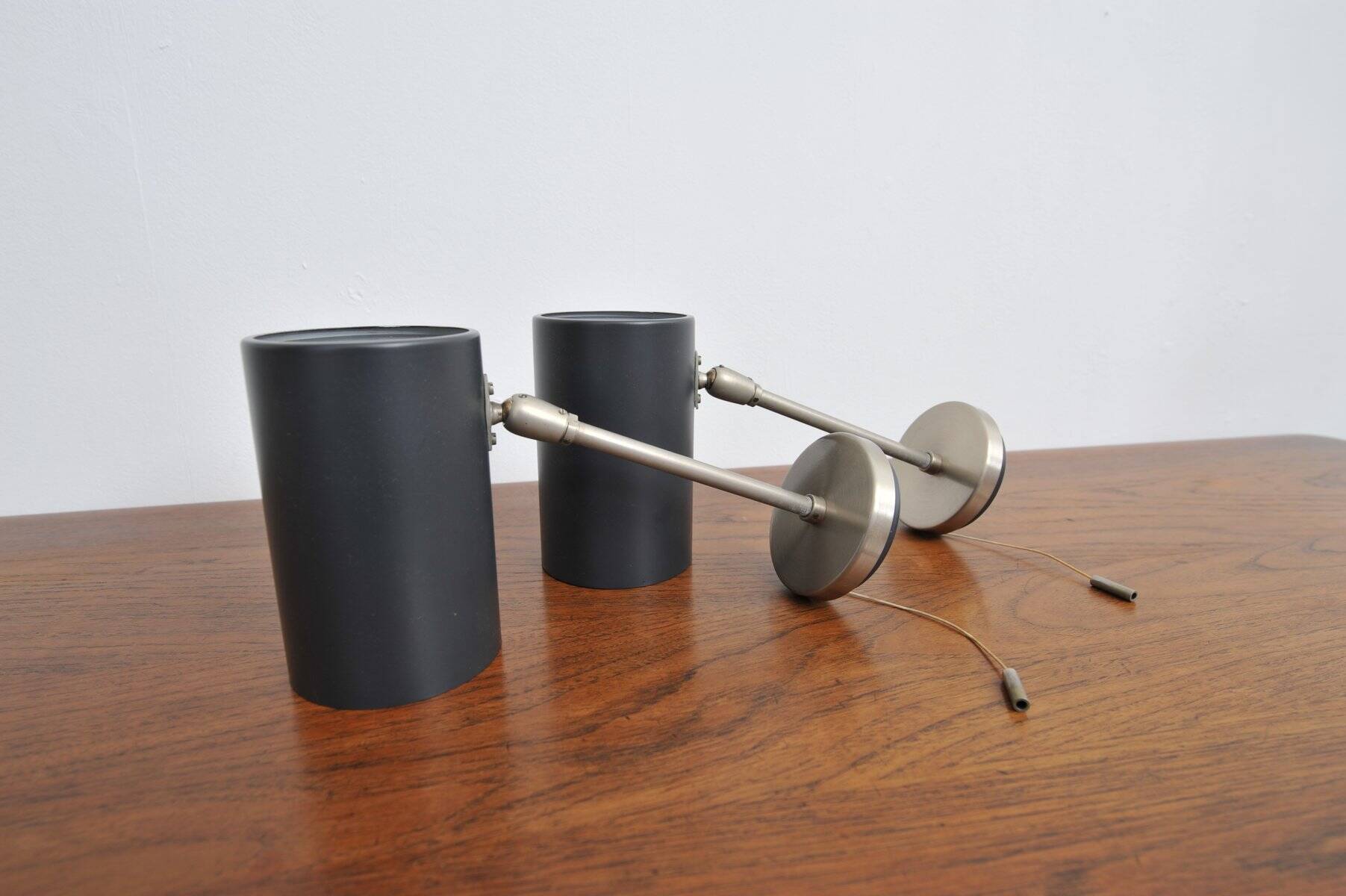 Set of 2x Black wall lamps by Kaiser Idell / Kaiser Leuchten, 1960s