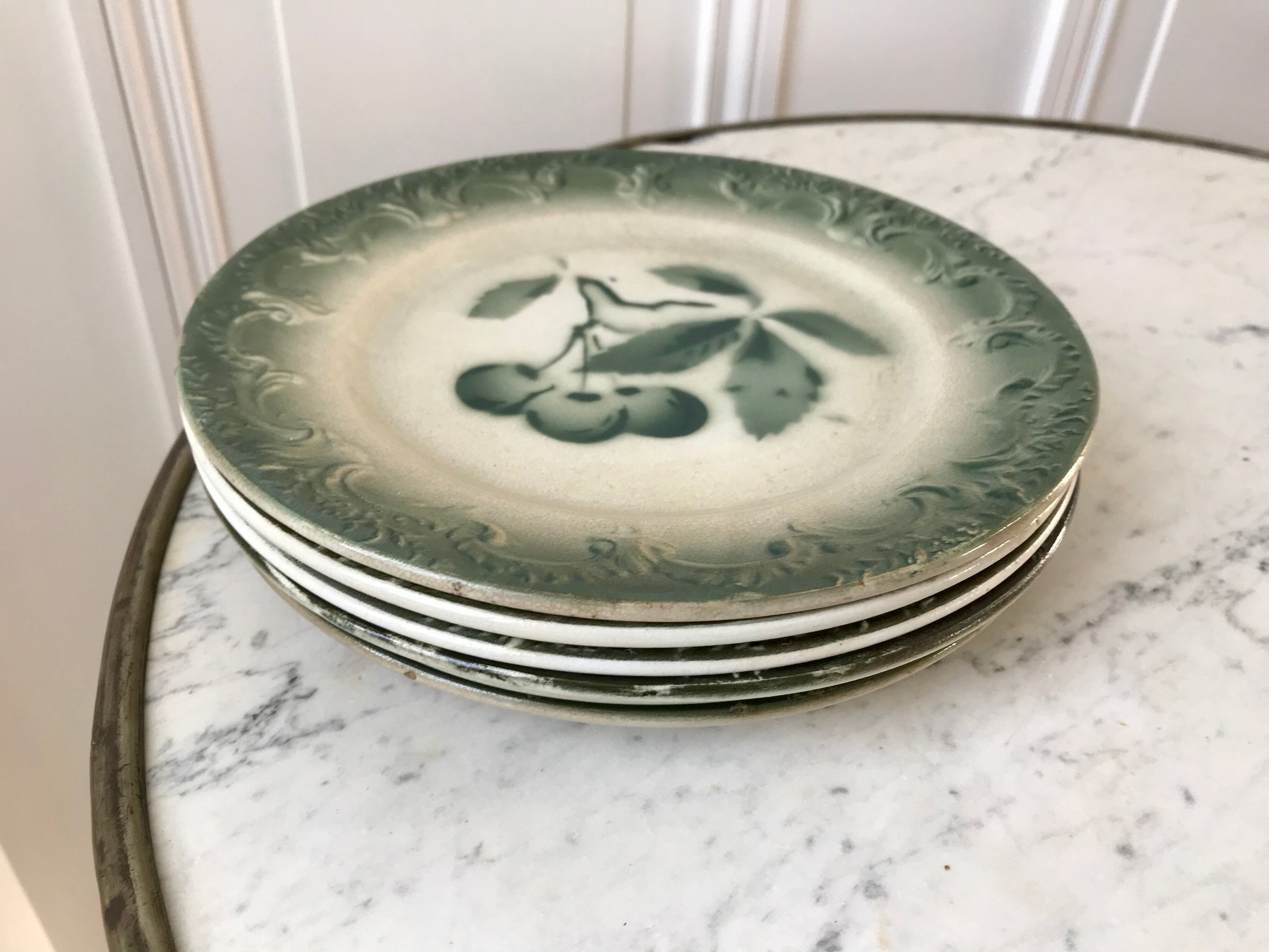 lot of 6 dessert plates in slip Pexonne early twentieth century