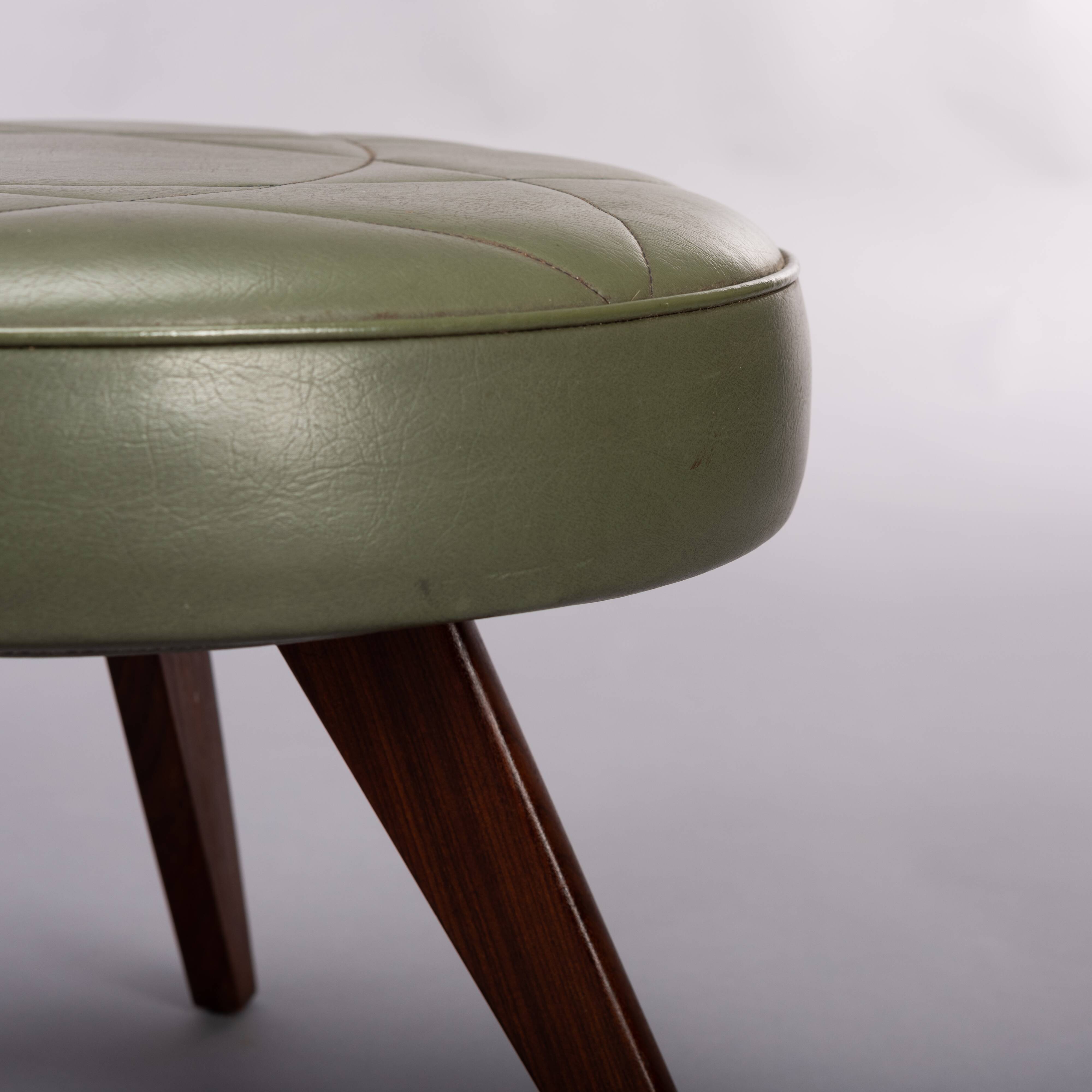Vintage danish green leather stool, 1960s
