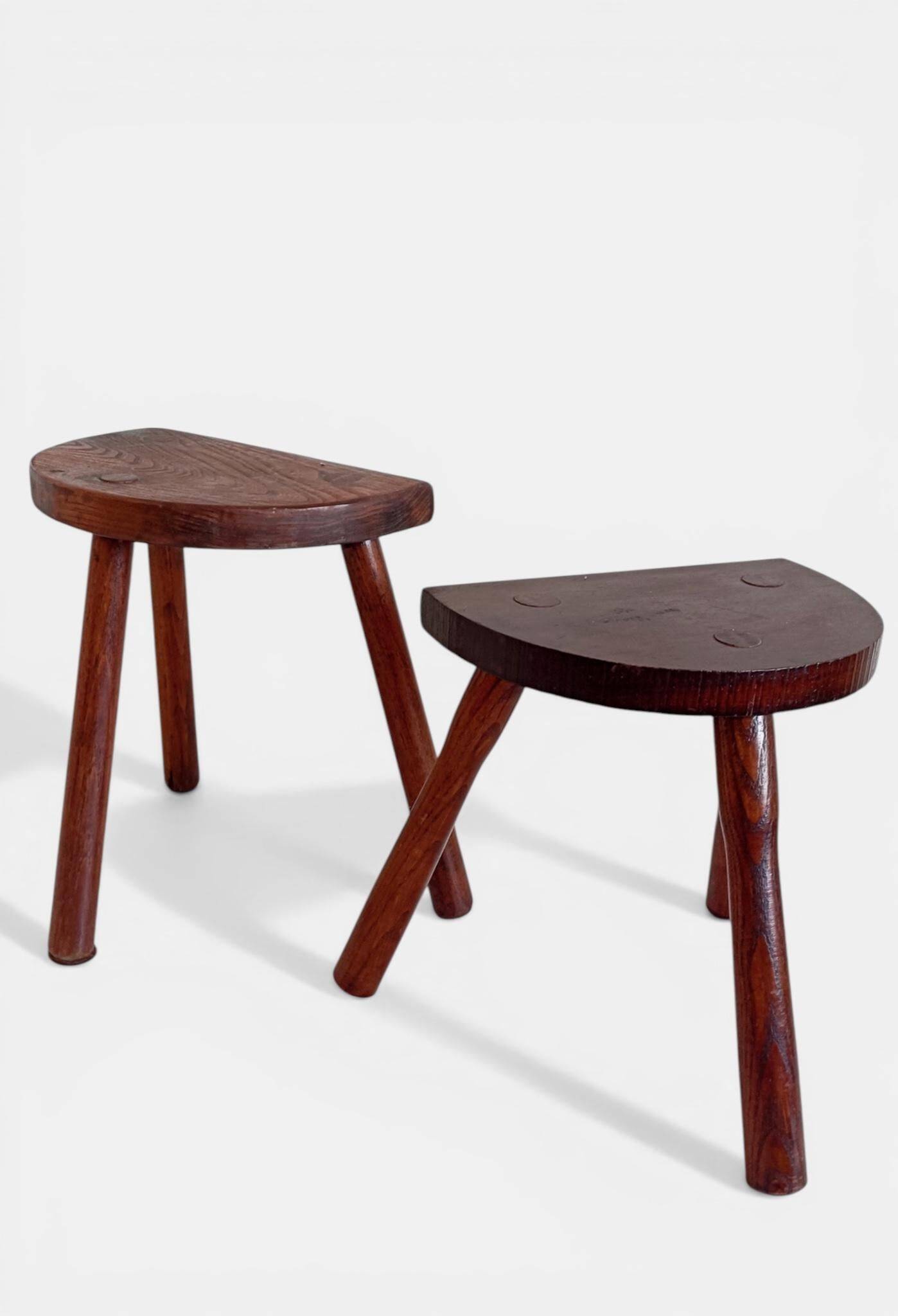 Antic Rustic Wabisabi Tripod Wooden Stools/ Accent Tables, France, Early 20th-C.