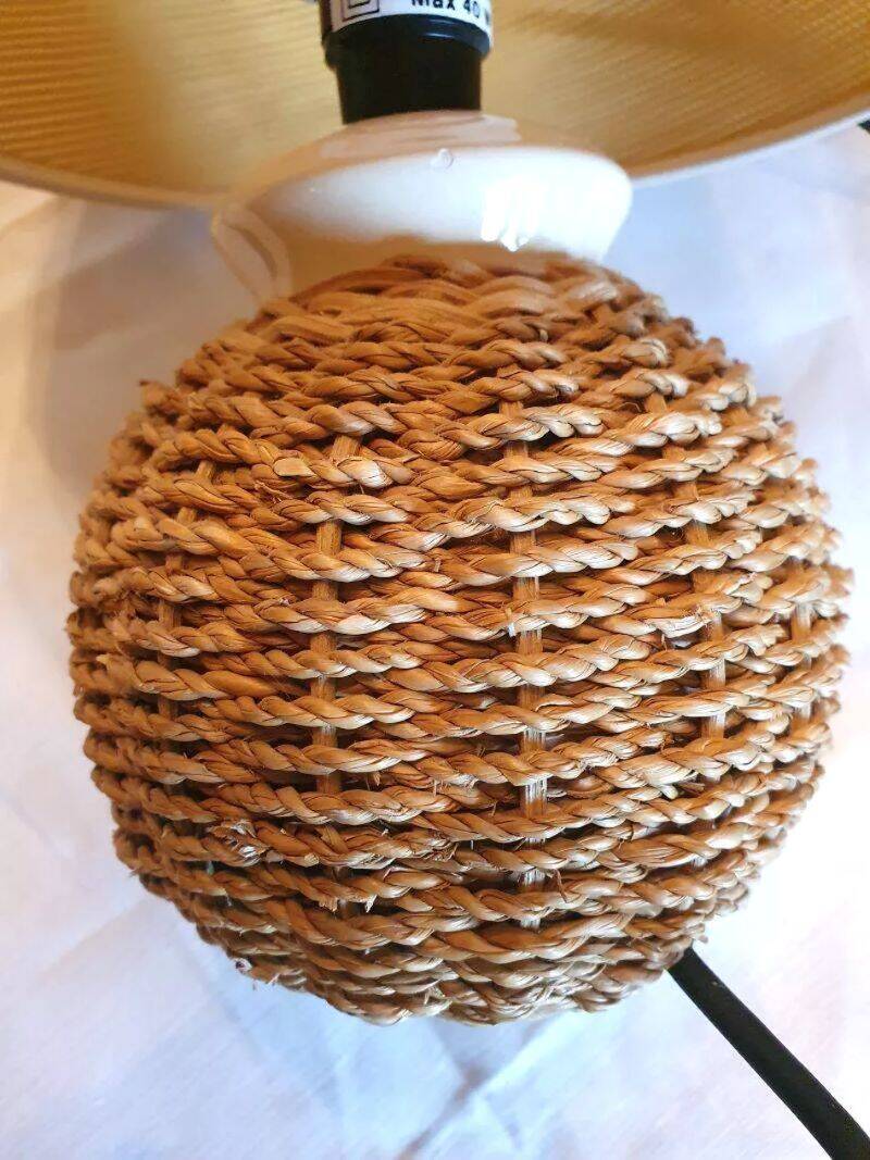 2 Small Vintage Braided Rope Lamps Height 32 cm