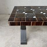 Table basse faïence et fer forgé mid century