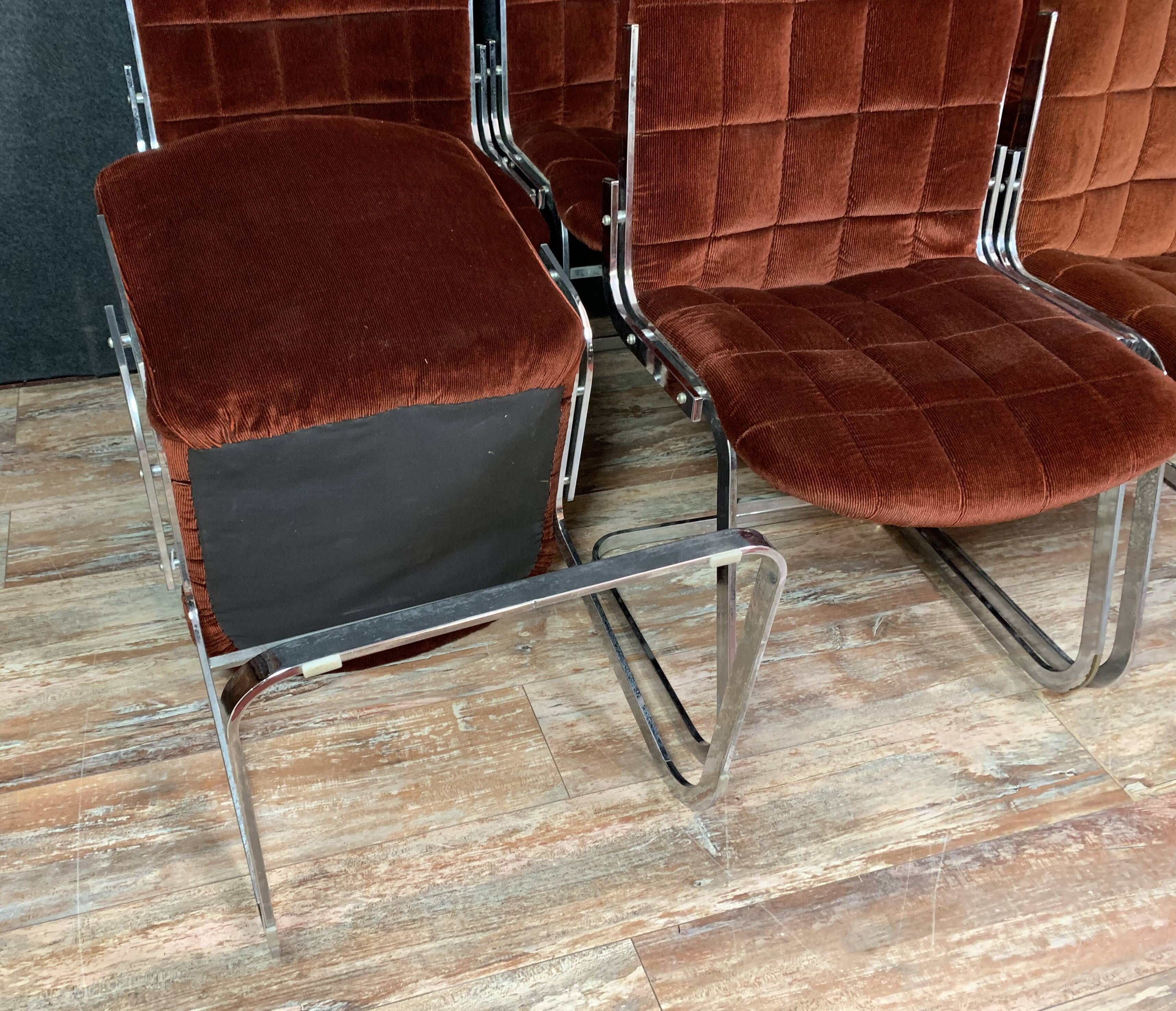 According to Baumann: series of 6 vintage sled chairs in chrome steel