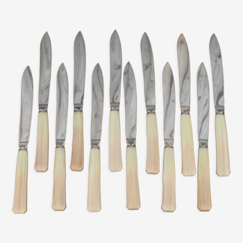 Lot de 12 couteaux à dents en bakelite et inox