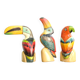 Set de 3 toucans et perroquet en bois, années 80
