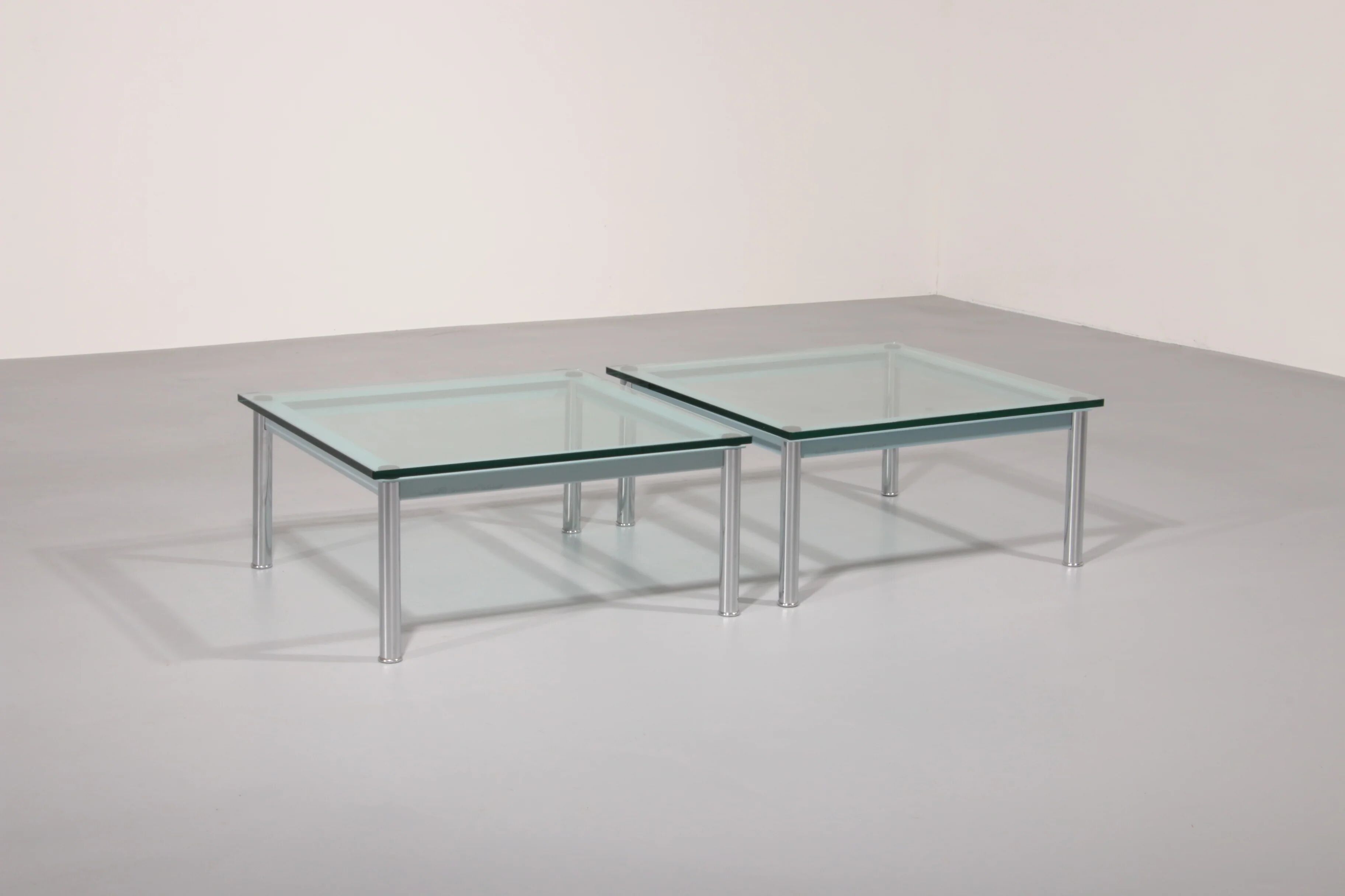 Cassina LC-10 coffee table by Le Corbusier – rare light blue glass edition