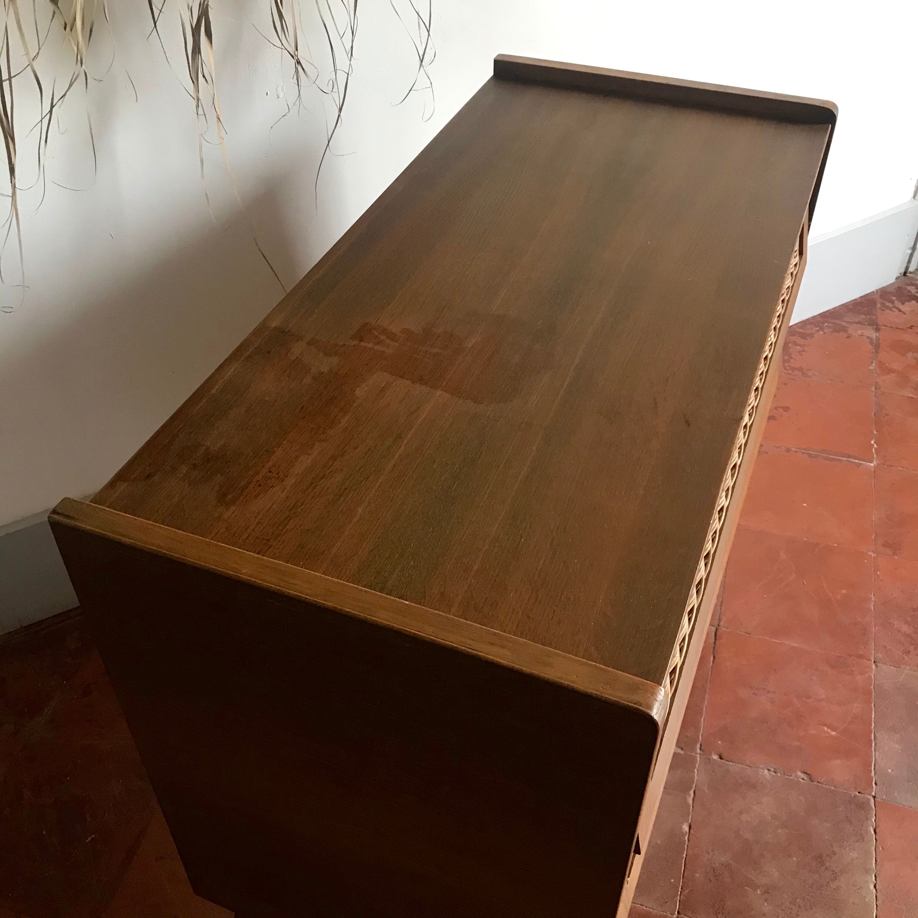 Vintage wood and rattan chest of drawers