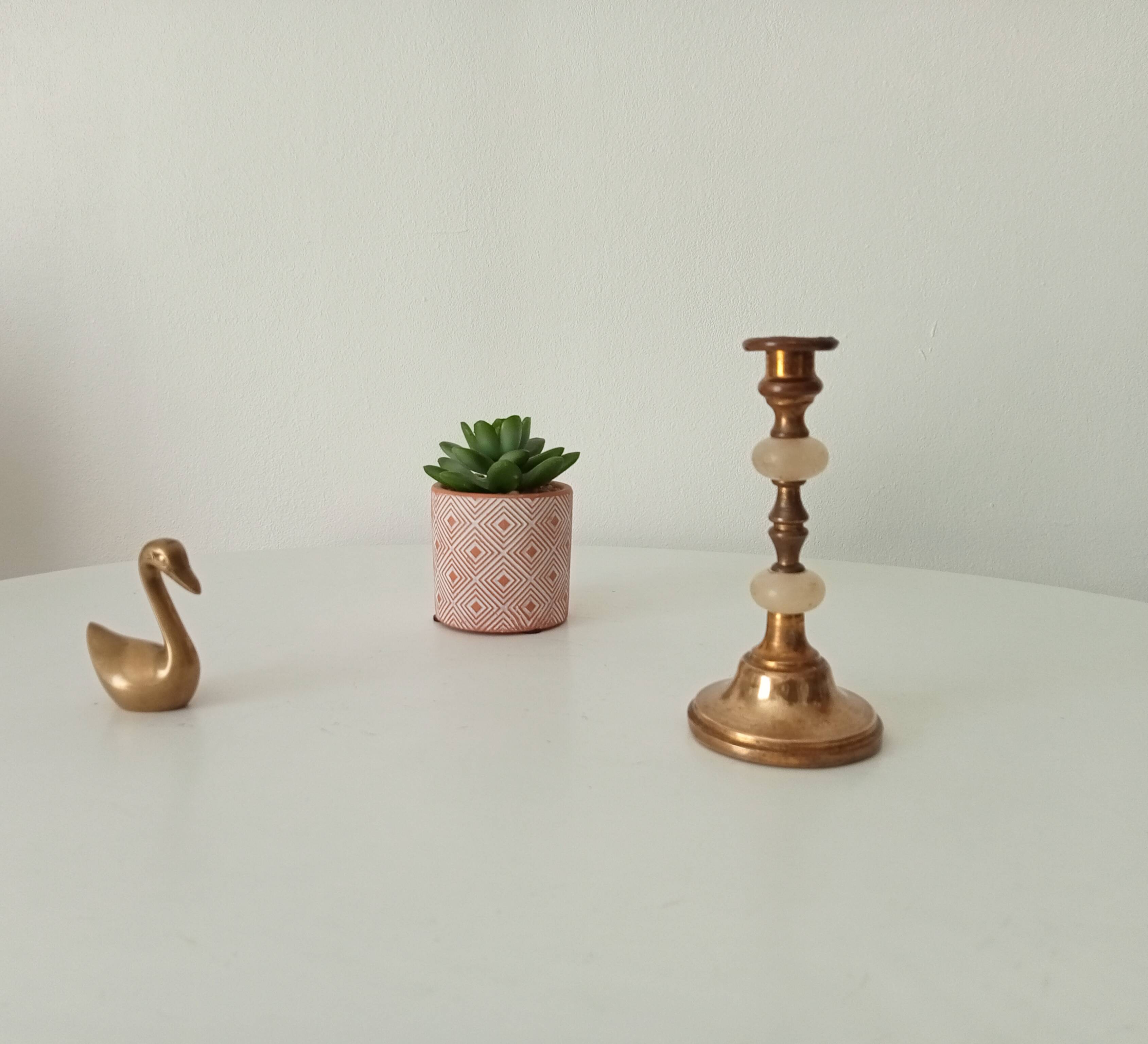 Antique brass and alabaster candlestick