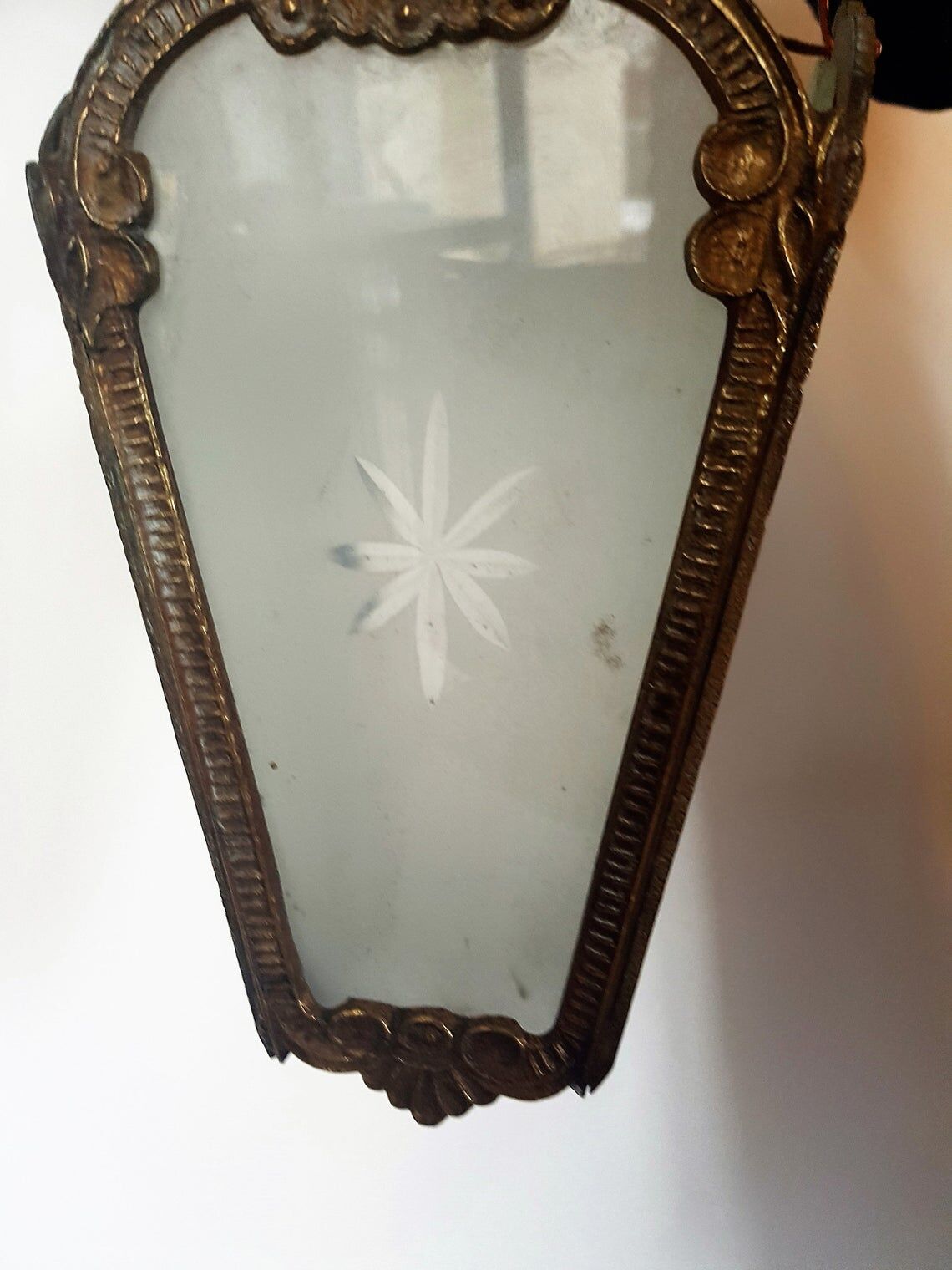 Lantern in smoked glass and brass