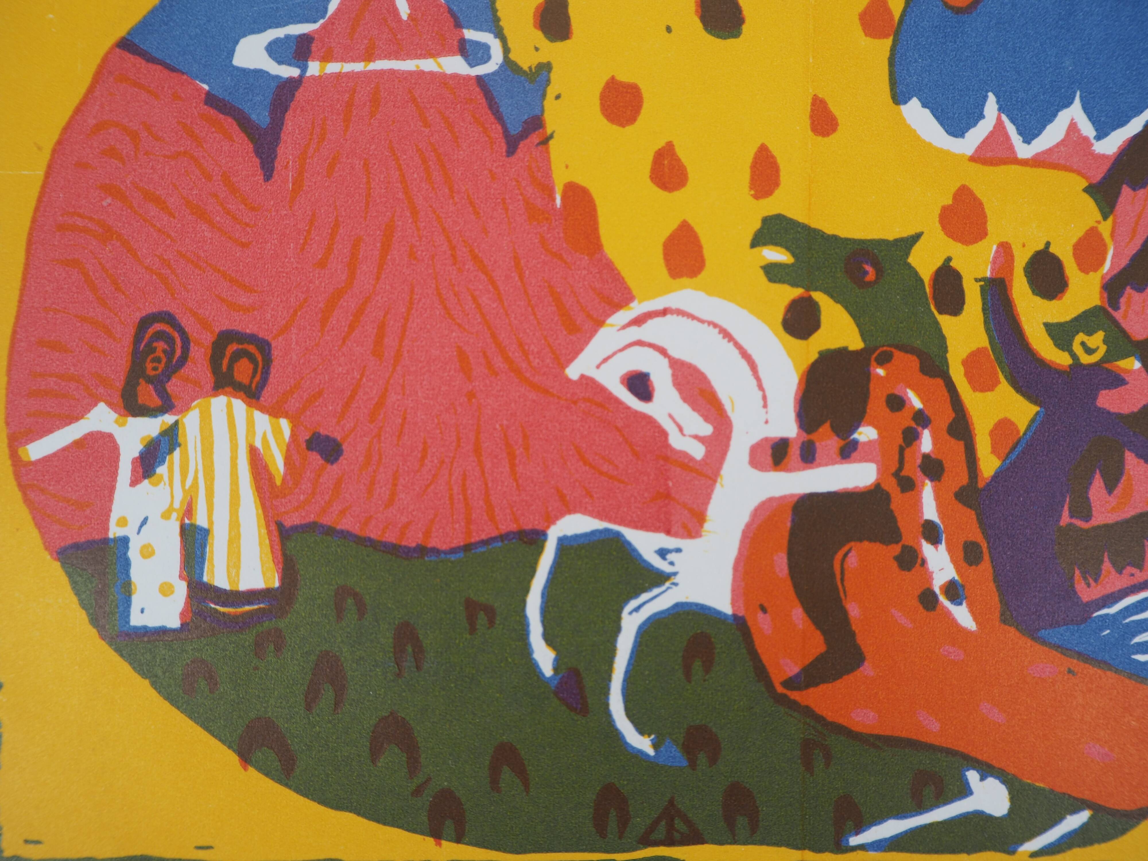 Vassily kandinsky : cavalier onirique - gravure sur bois