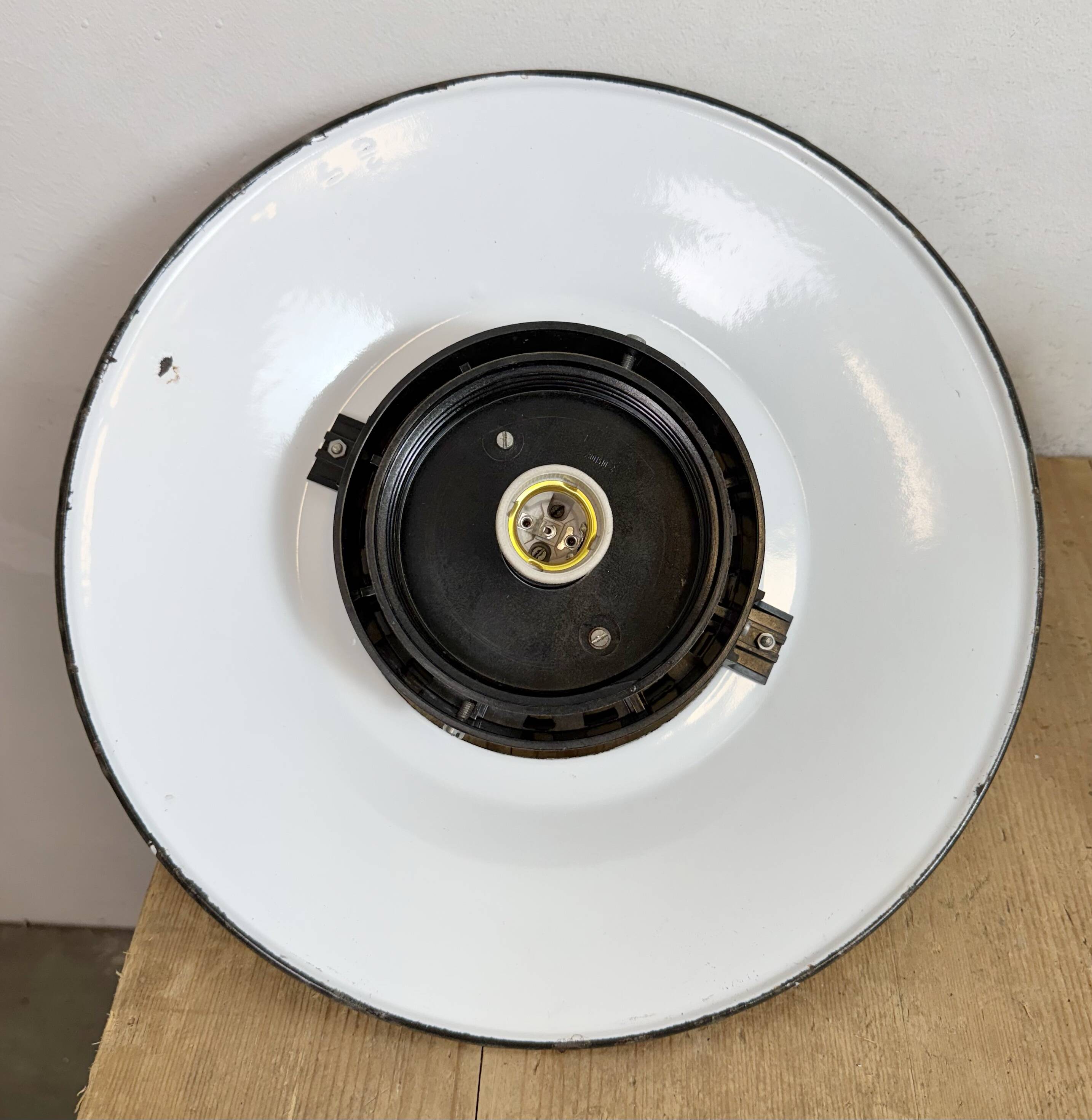 Industrial Grey Enamel Pendant Lamp with Milk Glass, 1960s