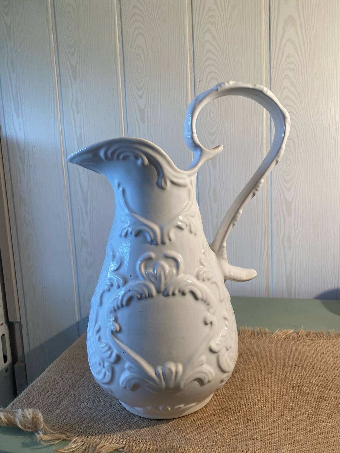 Large white earthenware jug