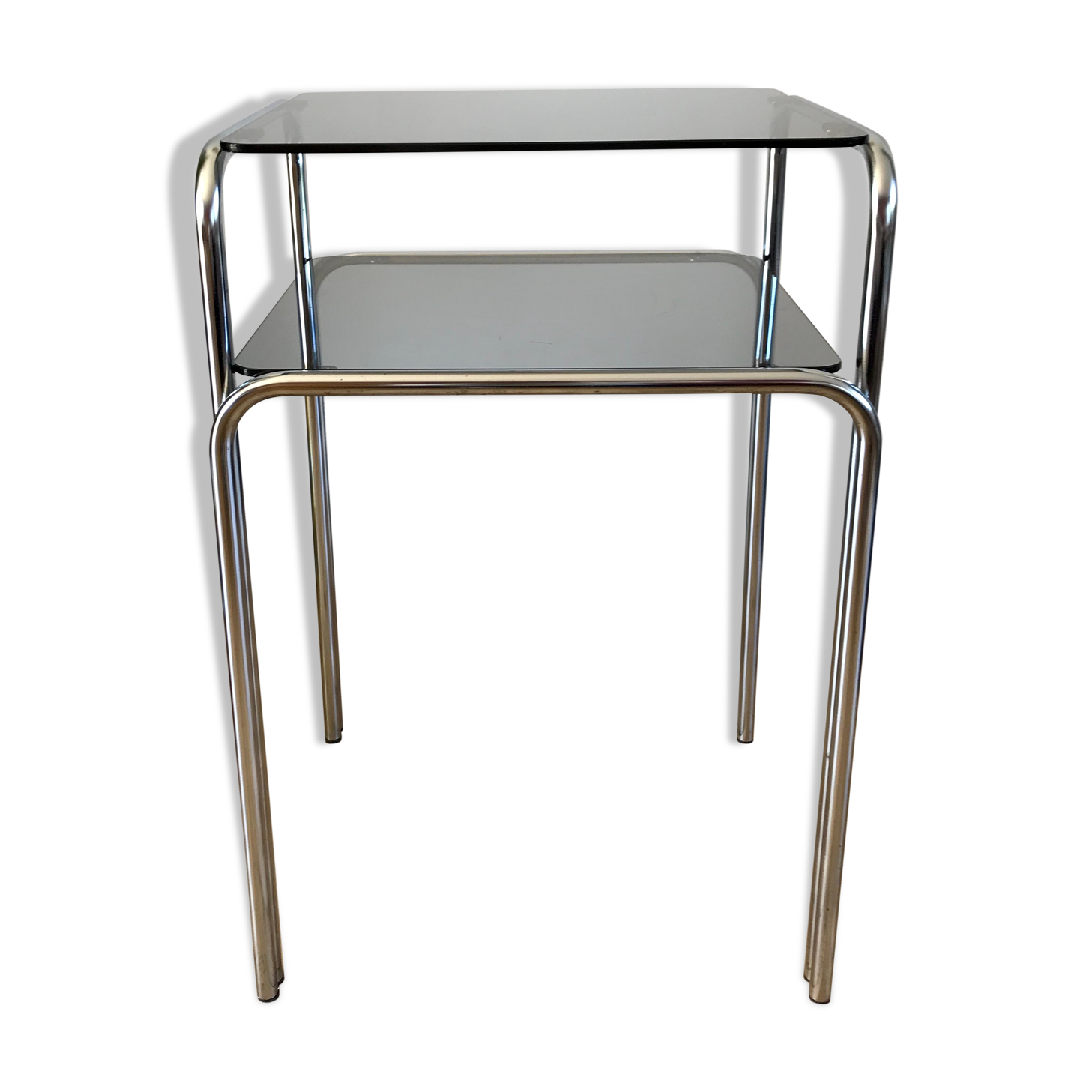 Side table in chrome and smoked glass 70s