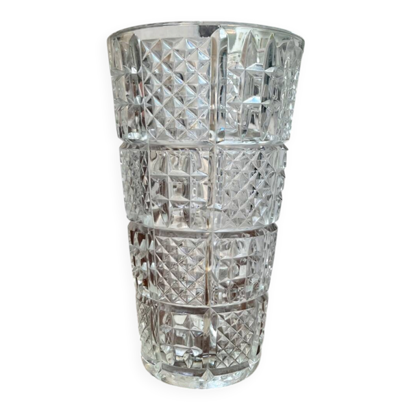 Vase vintage en verre pressé à décor géométrique