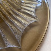 Old Verrex smoked glass fruit bowl, with a radius decoration cut into the glass