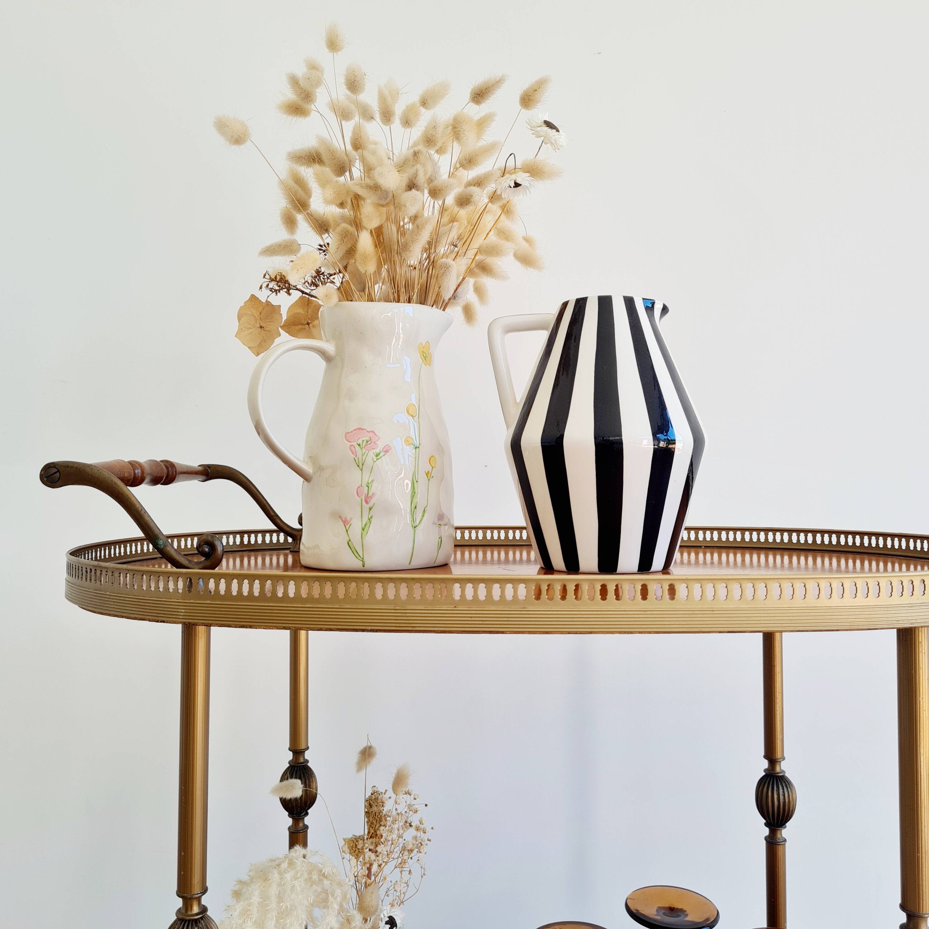 Antique brass rolling oval tray trolley