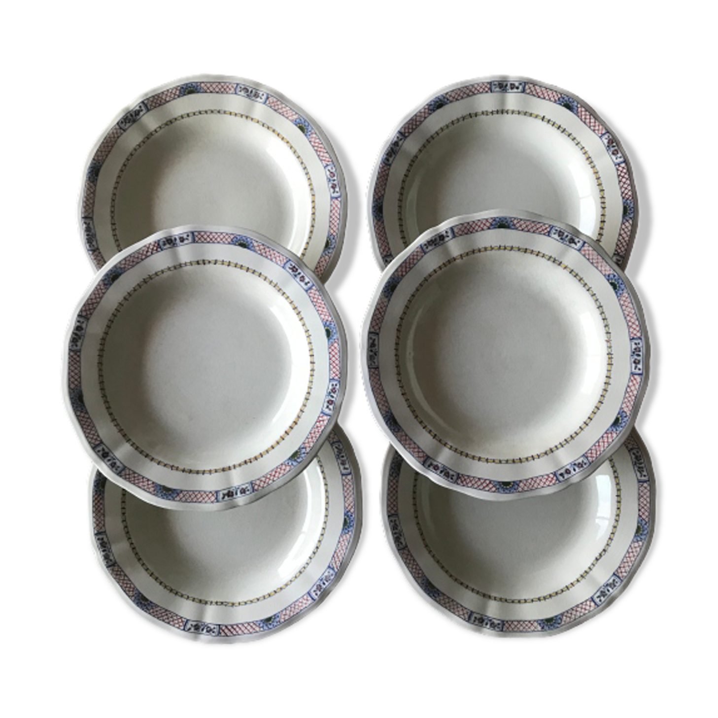 Series of 6 vintage hollow plates in faience