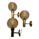 Set de 3 appliques murales globe en verre et métal doré