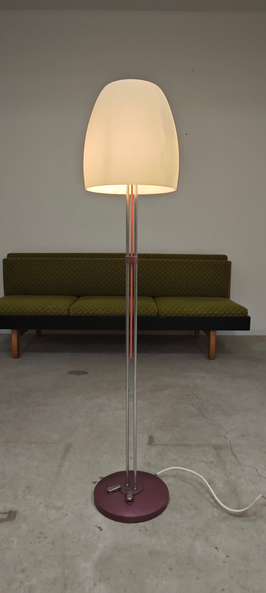 Chrome metal floor lamp opaline triplex Lidokov ex Czechoslovakia