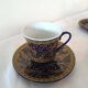 Service à café vintage D&S France – porcelaine bleue et or – 13 pièces