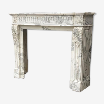 Louis XVI Style Fireplace In Arabescato Marble Late 19th Century