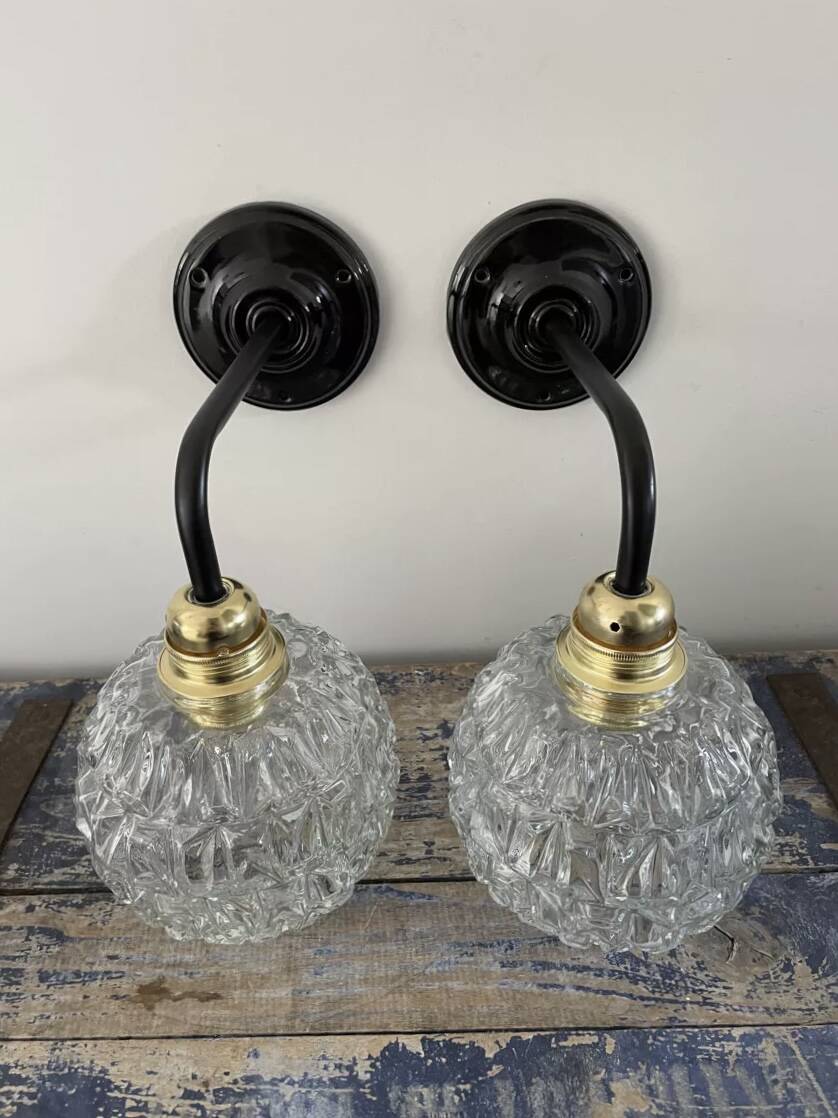 Pair of vintage glass globe wall lights