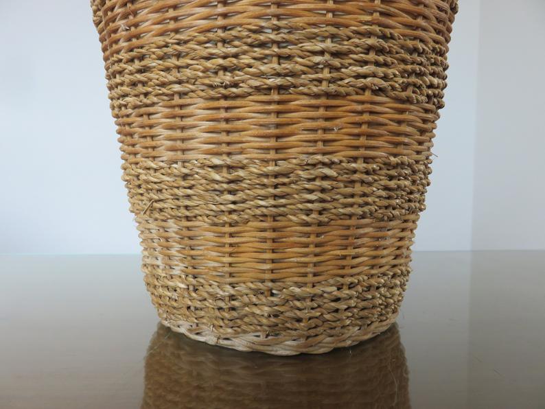 Rattan vase, braided rope and 80s ceramics