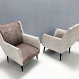 Pair of pearl grey and taupe velvet armchairs, italy