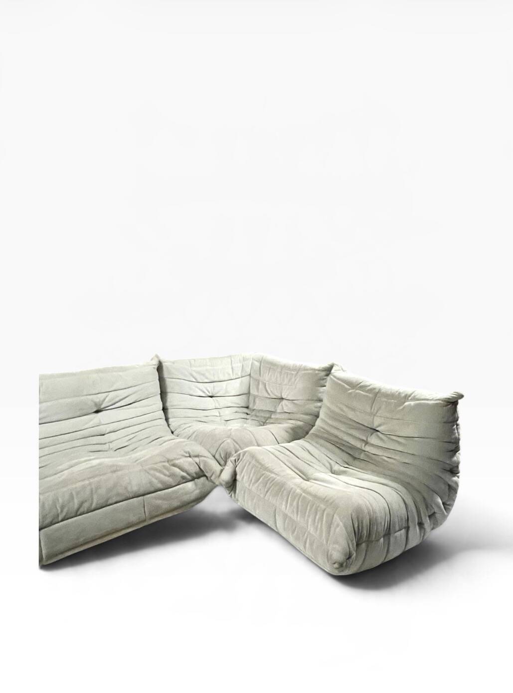 Modular Togo sofa in greige velvet by Ducaroy, Ligne Roset.