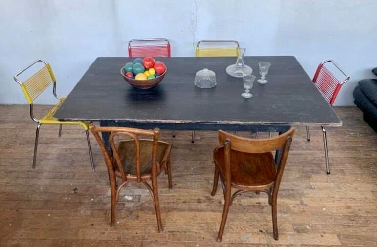Series of 4 vintage chairs scoubidou of the 1950s
