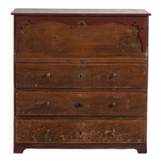 Antique pine secretary desk – European rustic bureau with drop-down front – circa 1900