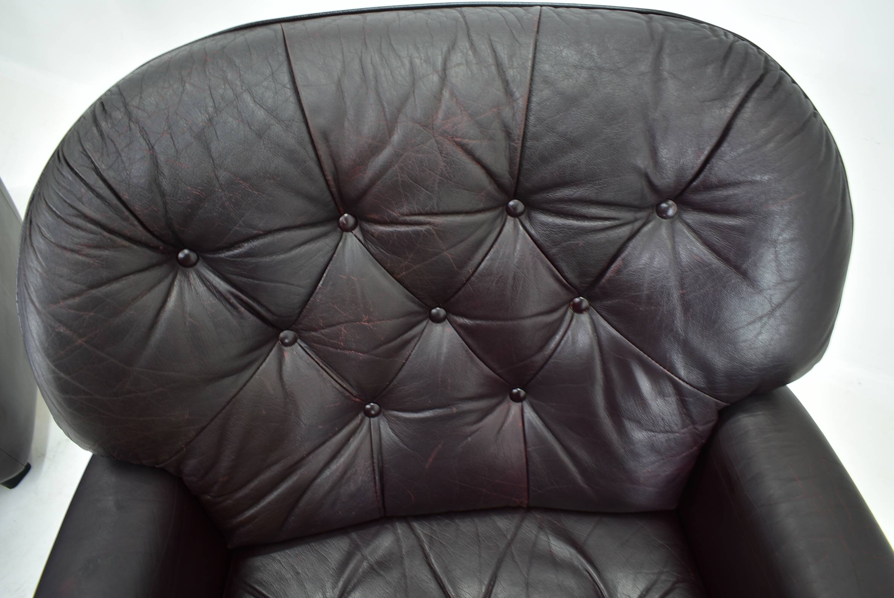 Design, Scandinavian, leather armchairs by Peem, 1970s, Finland