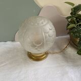 Lampe à poser vintage ronde en verre translucide - globe fleur