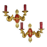 Pair of Empire style swan wall lights from Petitot - bronze & burgundy patina